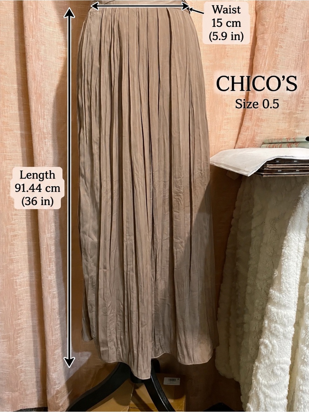 Chico's Taupe Pleated Maxi Skirt